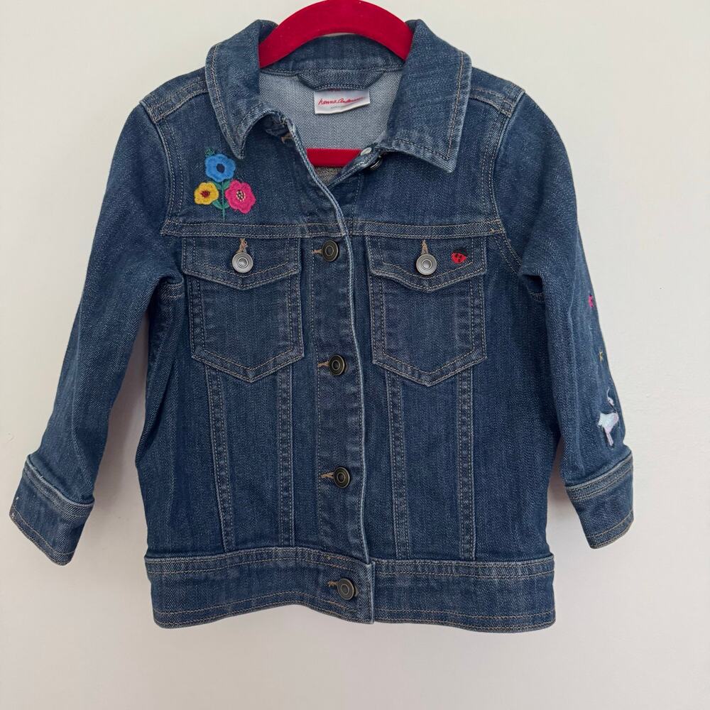 Hanna Andersson Embroidered Denim Jacket: Ladybug, Unicorn, Flowers